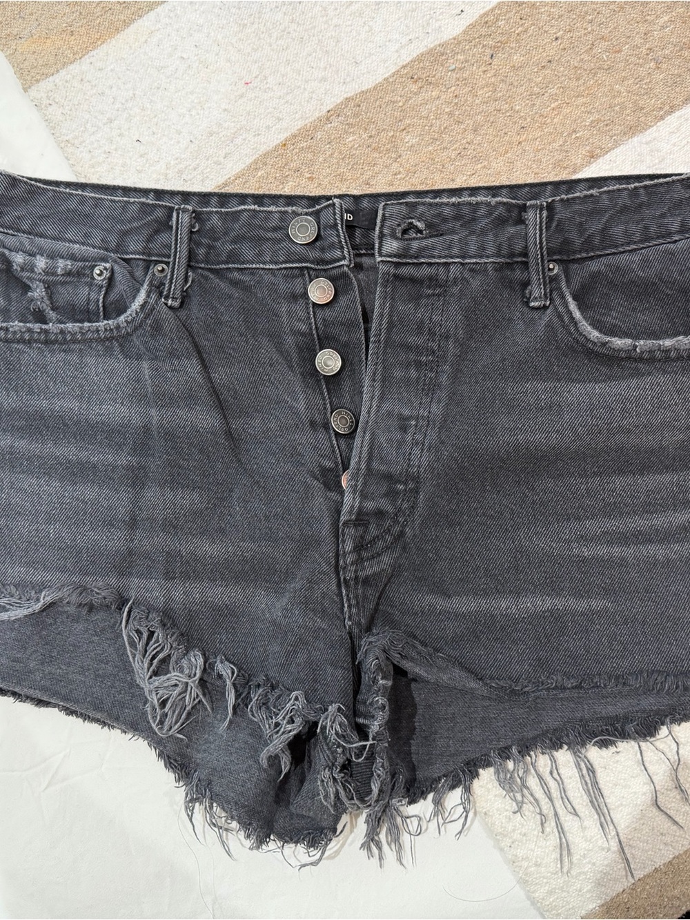 GRLFRND Washed Black Frayed-Hem Denim Shorts